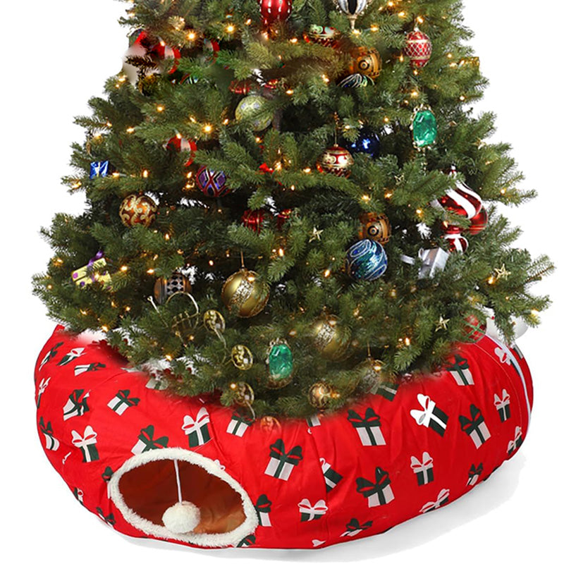 Cat Tunnel Christmas Tree Skirt - Cat Nest and Christmas Decoration 2-in-1