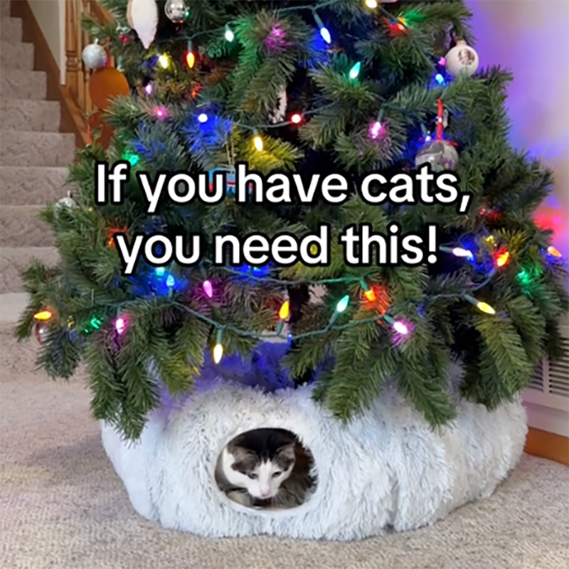 Cat Tunnel Bed Under Christmas Tree