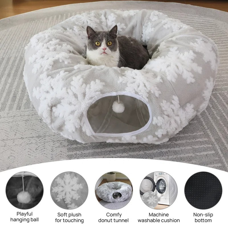 Donut Tunnel Bed Foldable Cat Plush Toy for Indoor Cats