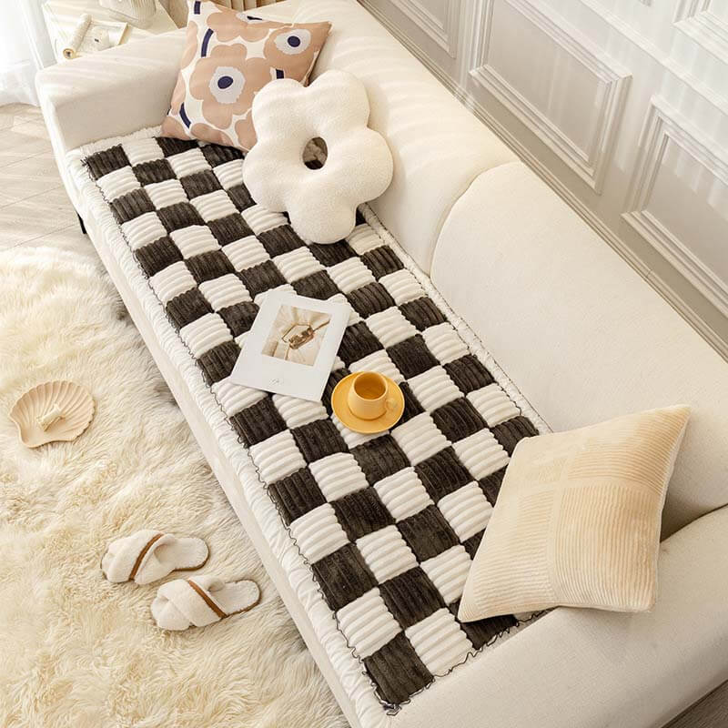 Large Plaid Square Fuzzy Pet Dog Mat Bed Couch Cover