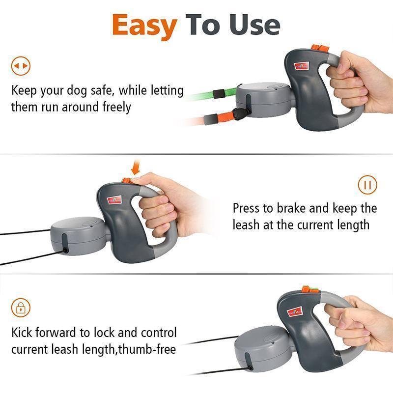 Dual Retractable Dog Leash with Flashlight & Waste Bag Holder