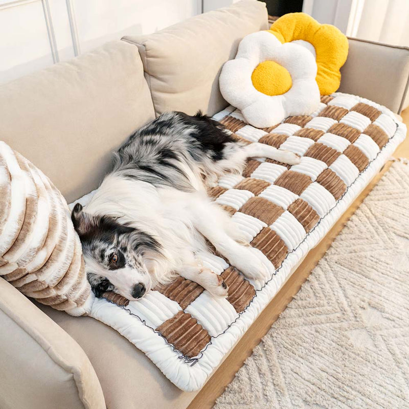 Large Plaid Square Fuzzy Pet Dog Mat Bed Couch Cover