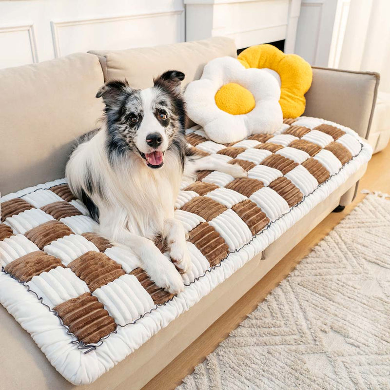 Large Plaid Square Fuzzy Pet Dog Mat Bed Couch Cover