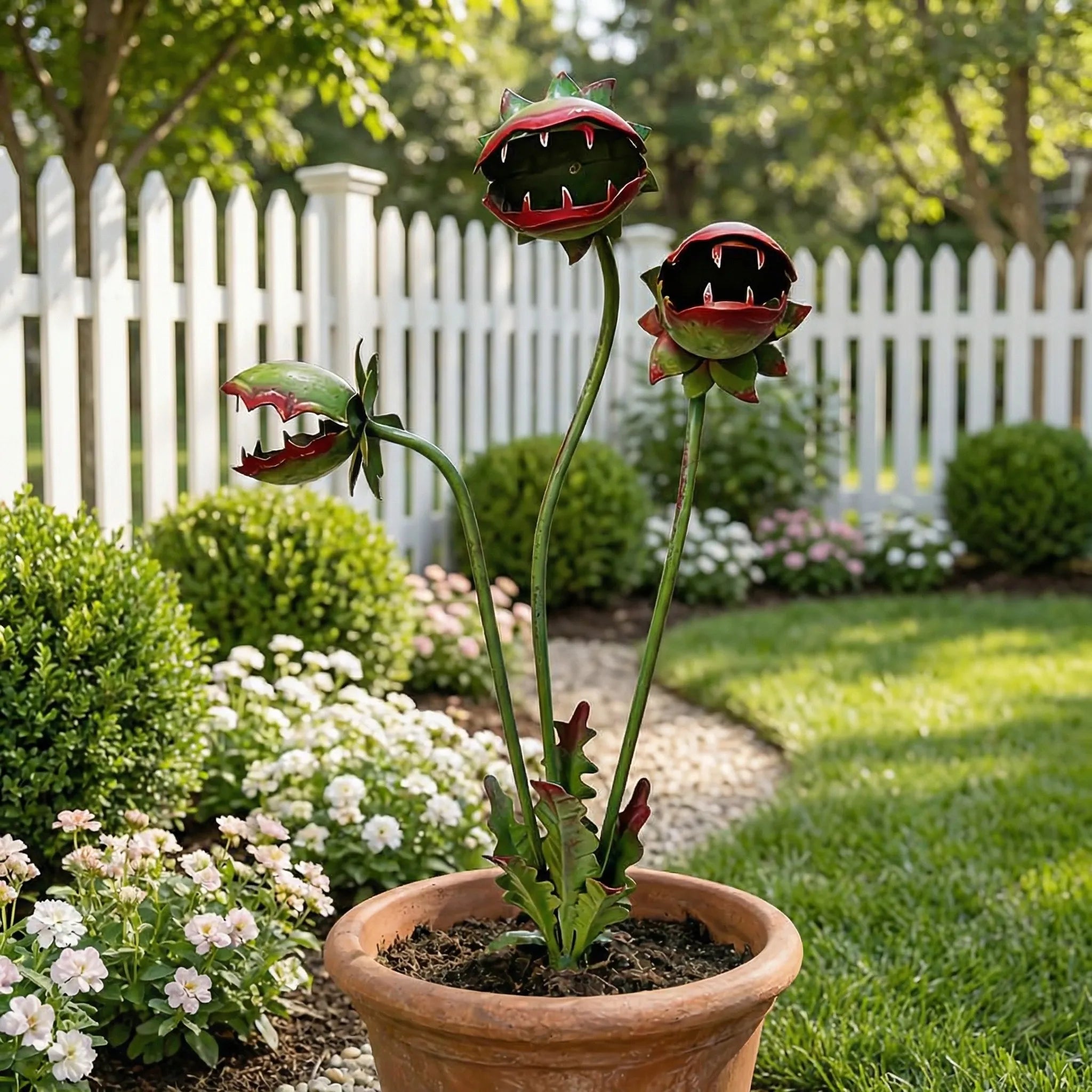 Whimsical Metal Carnivorous Plant Garden Stake
