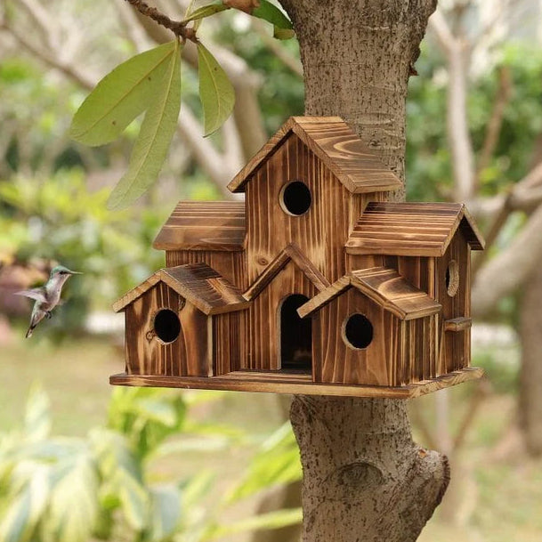 Handcrafted Wooden Bird Houses With 6 Holes