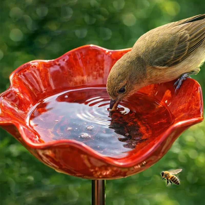 🐦 Handmade Metal Flower Garden Stake – Bird Bath & Outdoor Decor for Nature Lovers 🌸