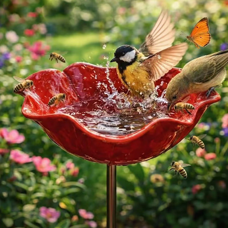 🐦 Handmade Metal Flower Garden Stake – Bird Bath & Outdoor Decor for Nature Lovers 🌸
