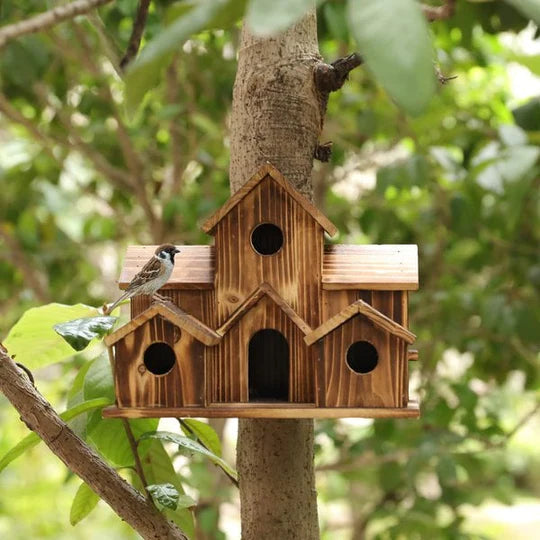 Handcrafted Wooden Bird Houses With 6 Holes