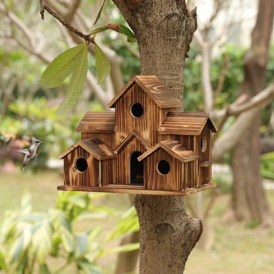 Handcrafted Wooden Bird Houses With 6 Holes