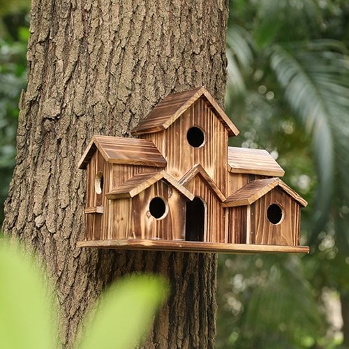 Handcrafted Wooden Bird Houses With 6 Holes