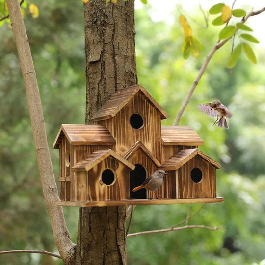 Handcrafted Wooden Bird Houses With 6 Holes