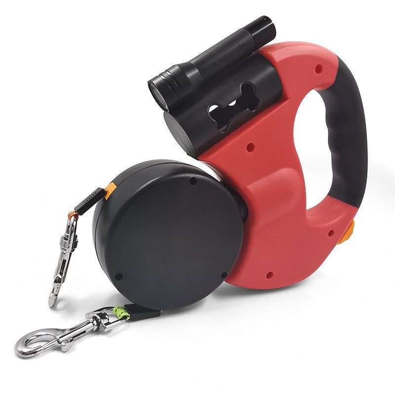Double TangleFree Dog Leash with Light, Waste Bag Holder & 360° Swivel for Two Dogs