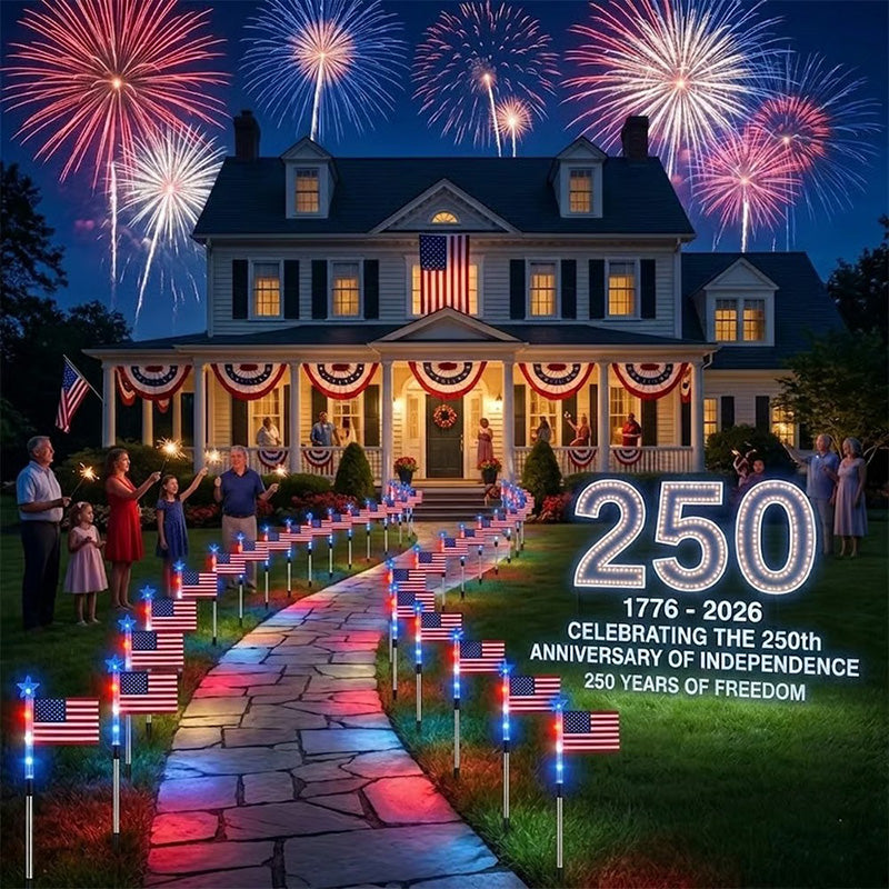 8 Pack American Flag Solar Lights Outdoor, 4th of July Decorations with 2 Modes, Waterproof Solar Flag Patriotic Lights for Yard, Garden, Pathway, Independence Day, Memorial Day