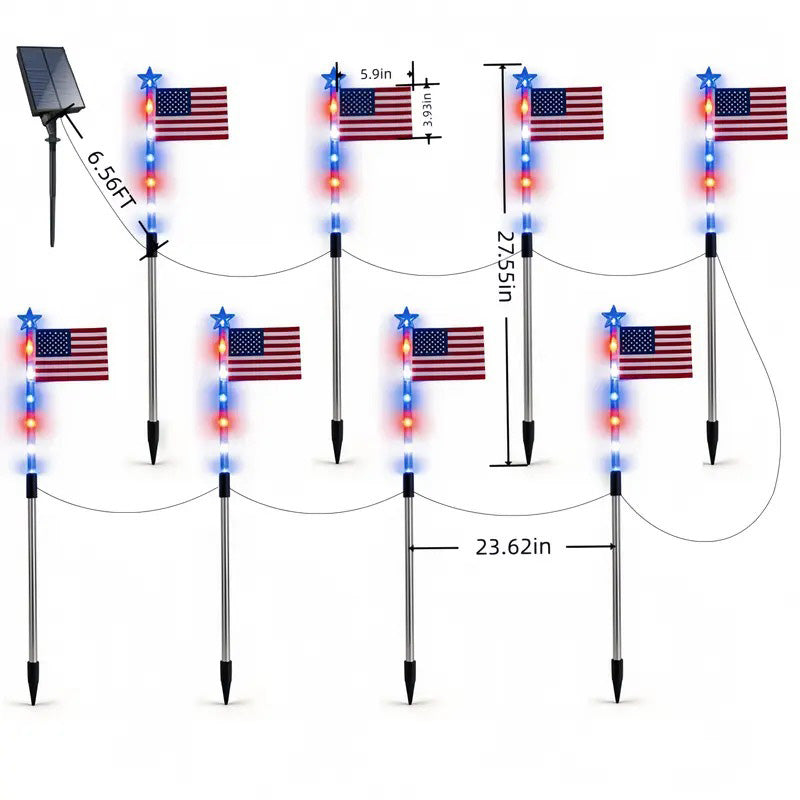 8 in 1 Solar American Flag Garden Stakes