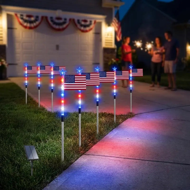 8 in 1 Solar American Flag Garden Stakes