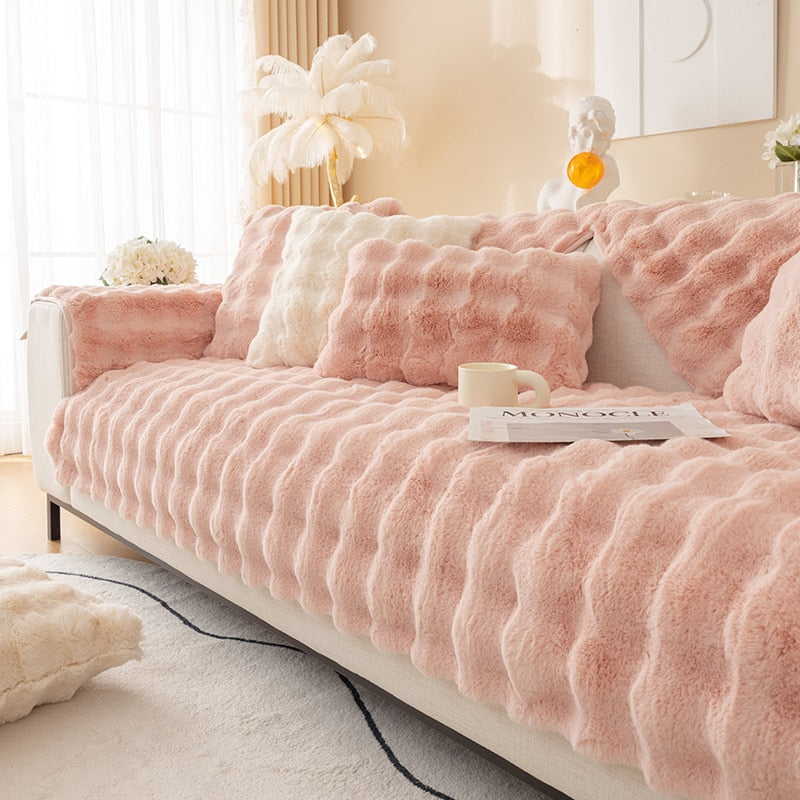 Cosy Plush Solid Colour Non-slip Sofa Cover for Dogs