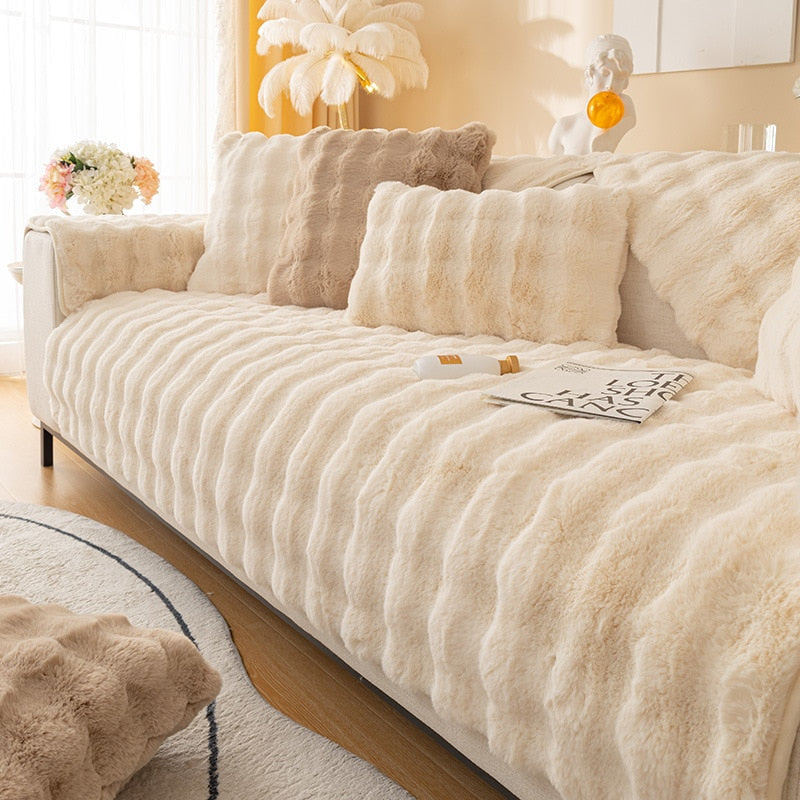 Cosy Plush Solid Colour Non-slip Sofa Cover for Dogs