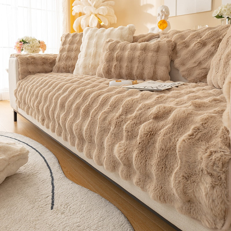 Cosy Plush Solid Colour Non-slip Sofa Cover for Dogs