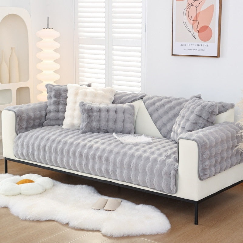 Cosy Plush Solid Colour Non-slip Sofa Cover for Dogs