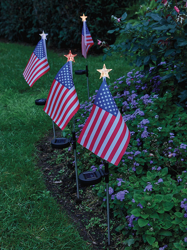 Set of 4 American Flag Solar Garden Stake