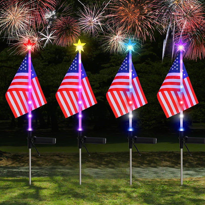 Set of 4 American Flag Solar Garden Stake