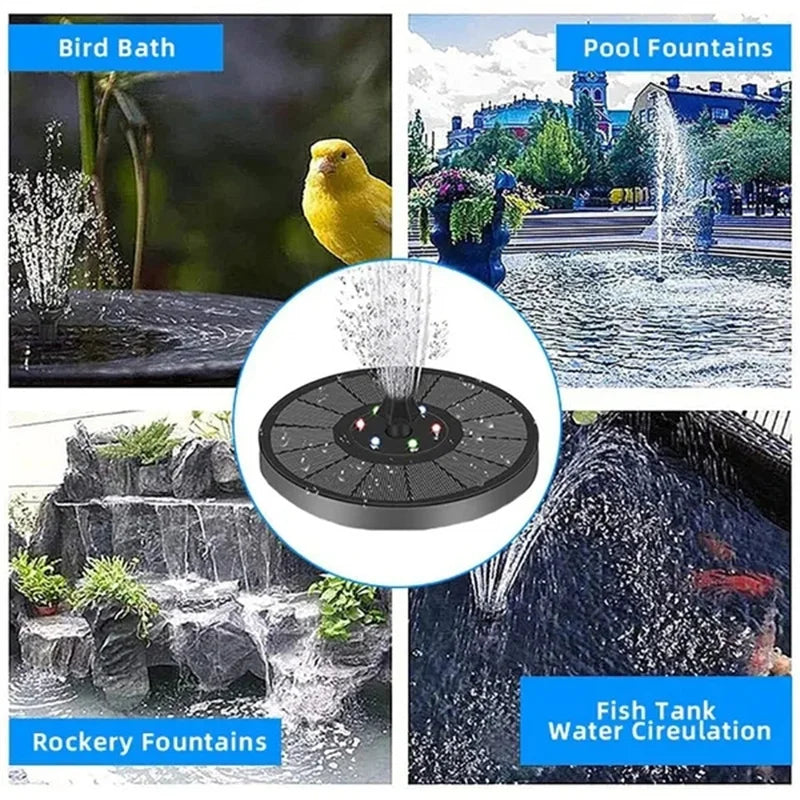 Solar Water Fountain Pump for Bird Bath with 6 Nozzles