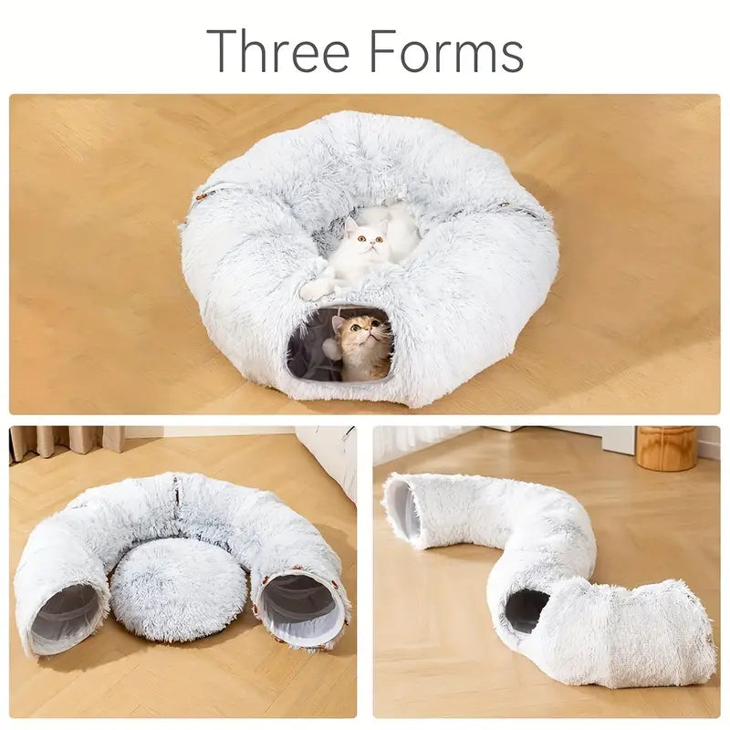 Donut Tunnel Bed Foldable Cat Plush Toy for Indoor Cats