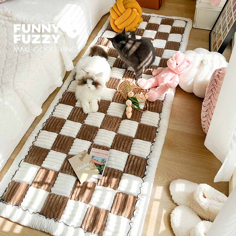 Large Plaid Square Fuzzy Pet Dog Mat Bed Couch Cover