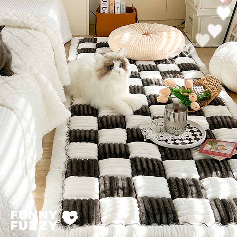 Large Plaid Square Fuzzy Pet Dog Mat Bed Couch Cover