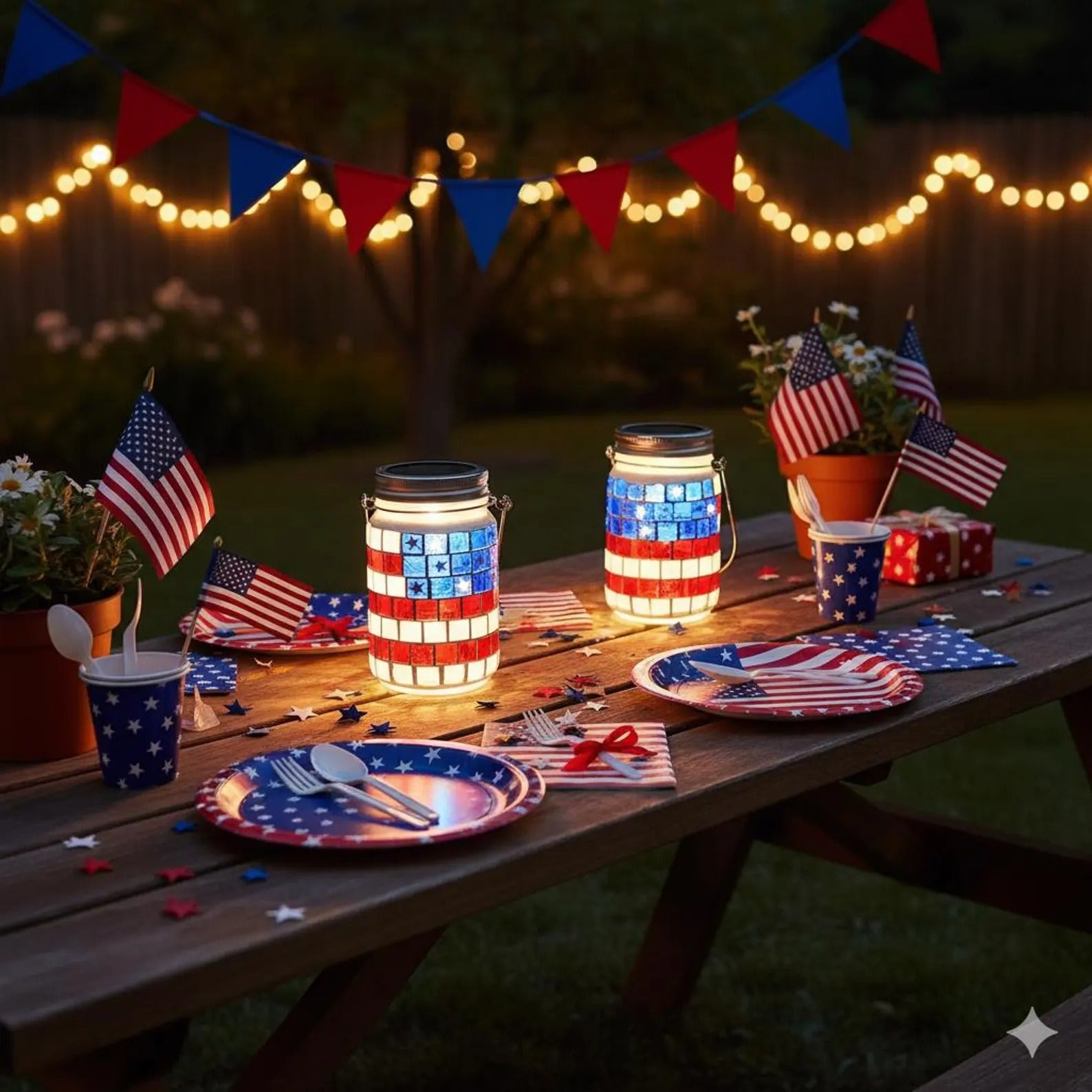 4th of July Solar Patriotic Mason Jar Lantern