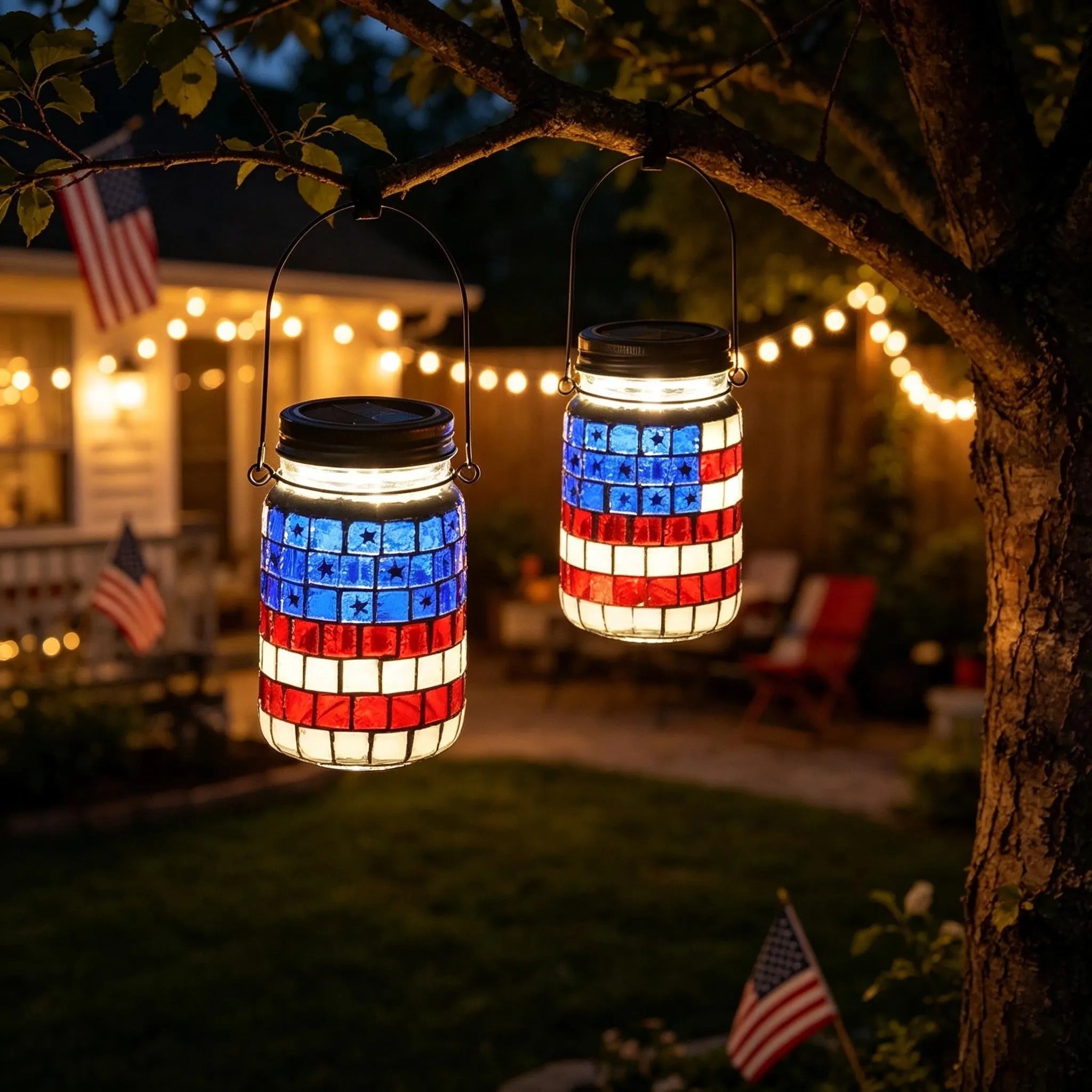 4th of July Solar Patriotic Mason Jar Lantern