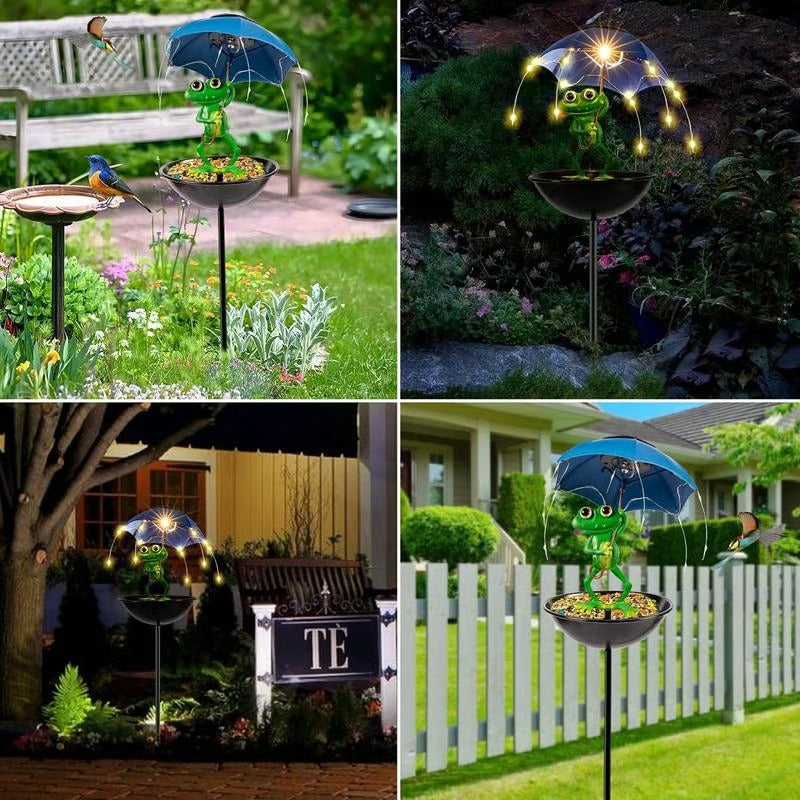 Solar-Powered LED Animal Umbrella Light with Bird Feeder