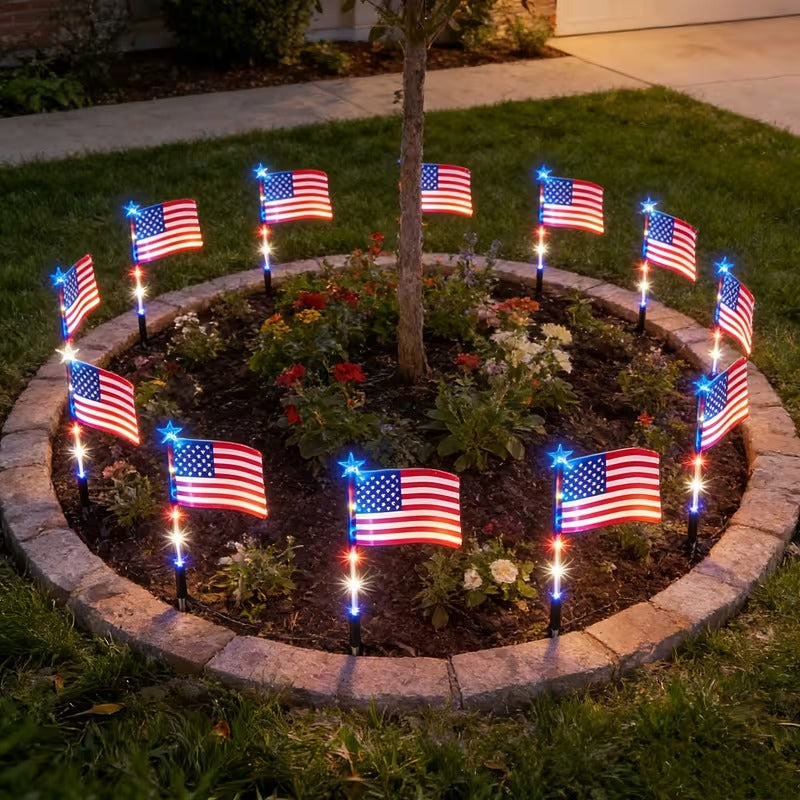 16 Pack American Flag Solar Lights Outdoor