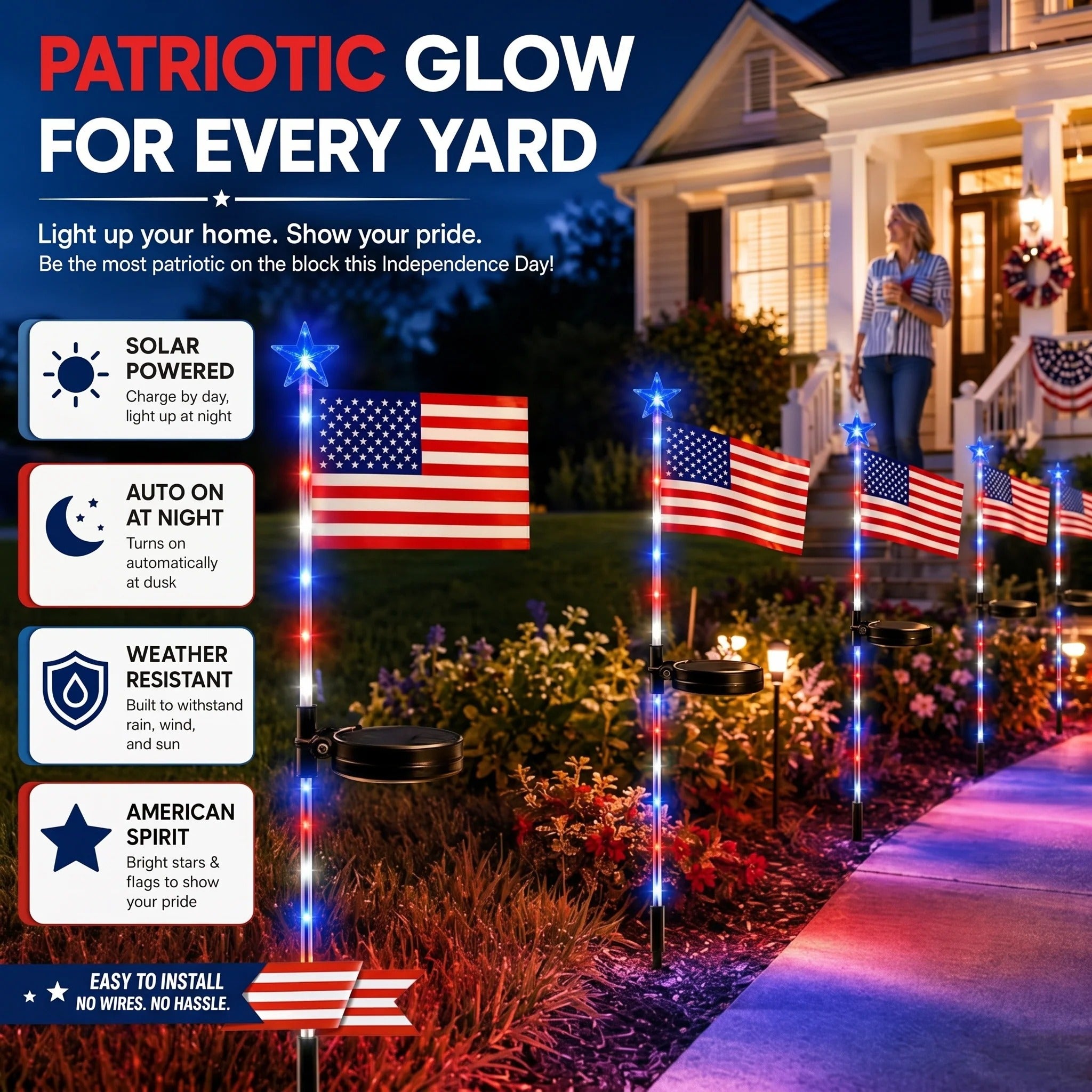 16 Pack American Flag Solar Lights Outdoor