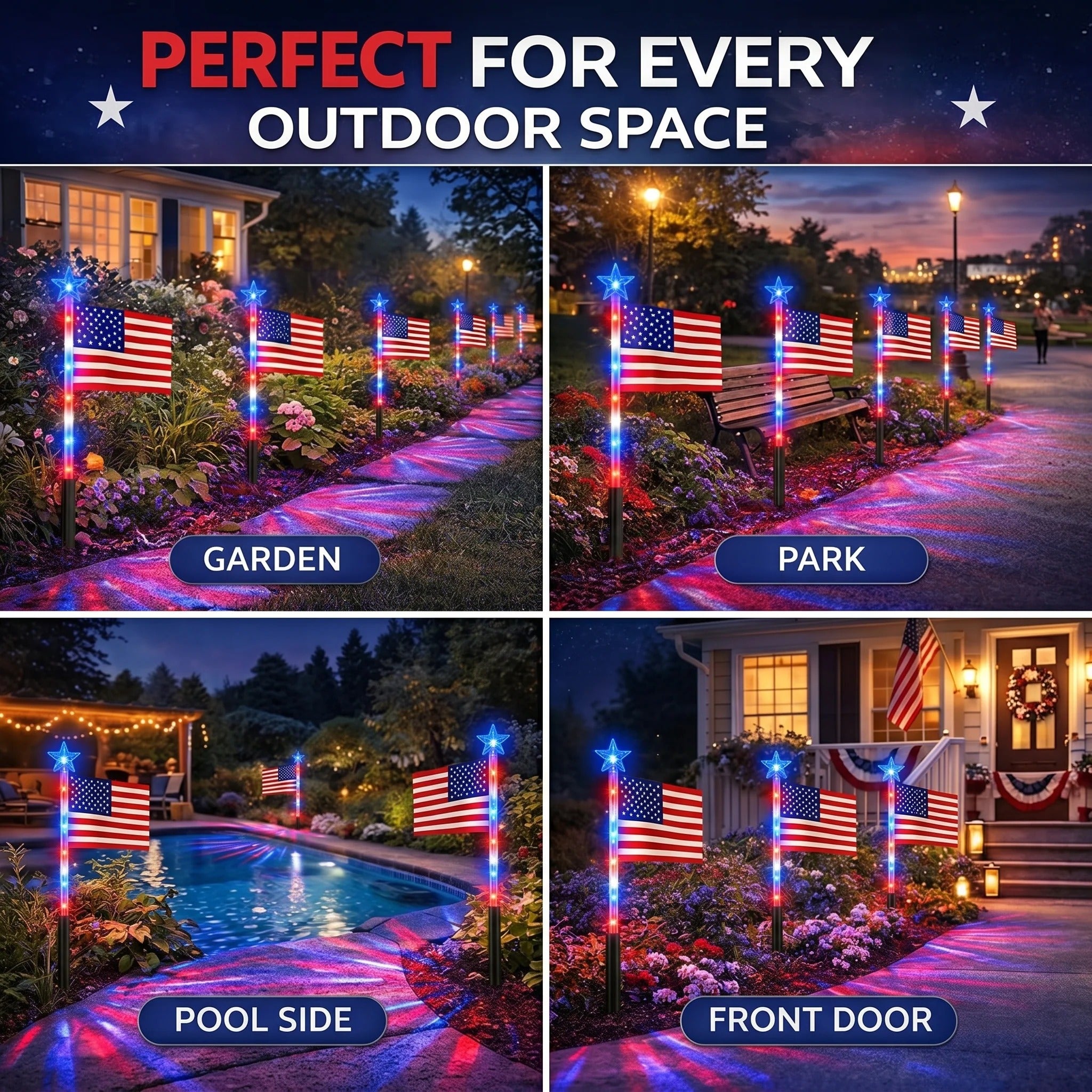 16 Pack American Flag Solar Lights Outdoor