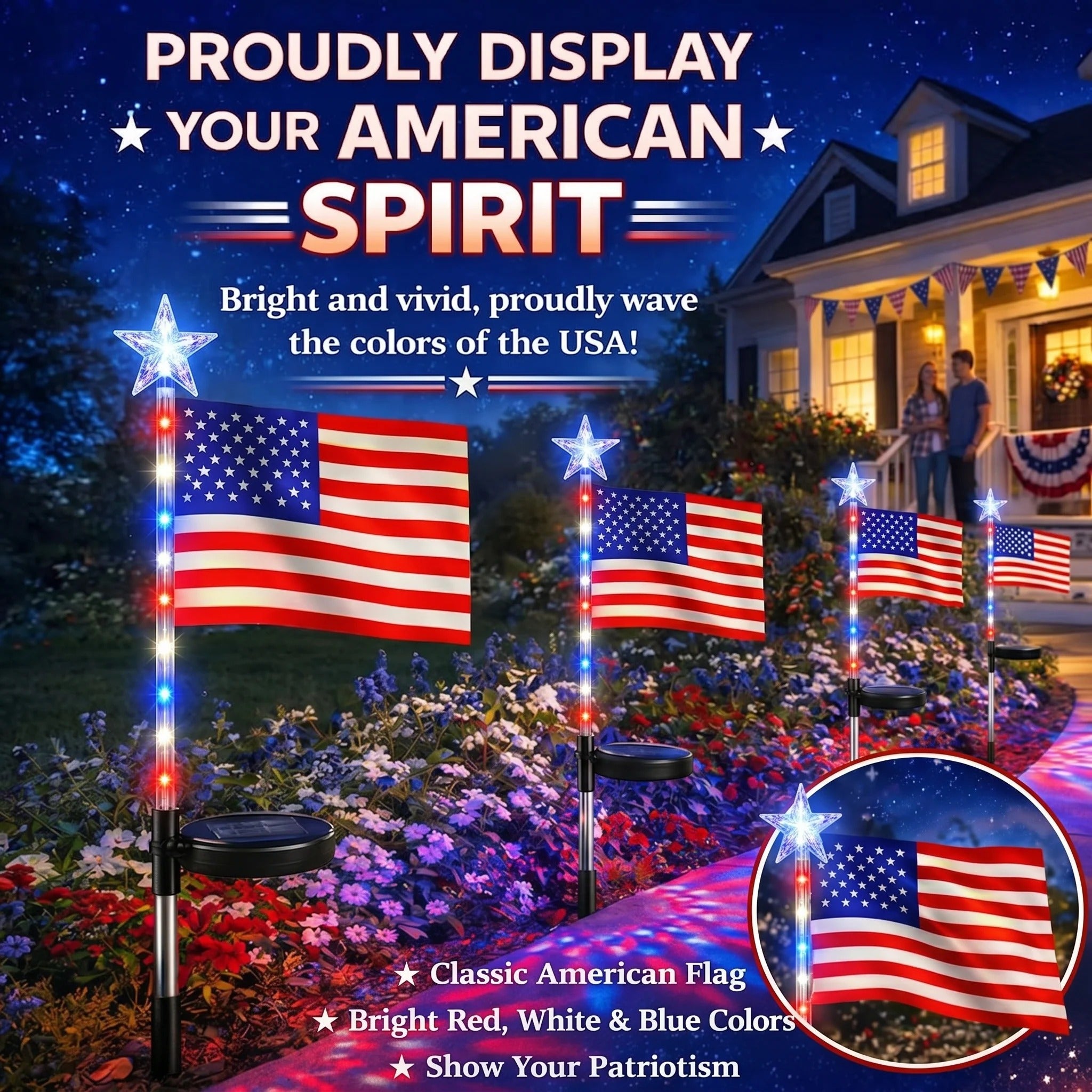16 Pack American Flag Solar Lights Outdoor
