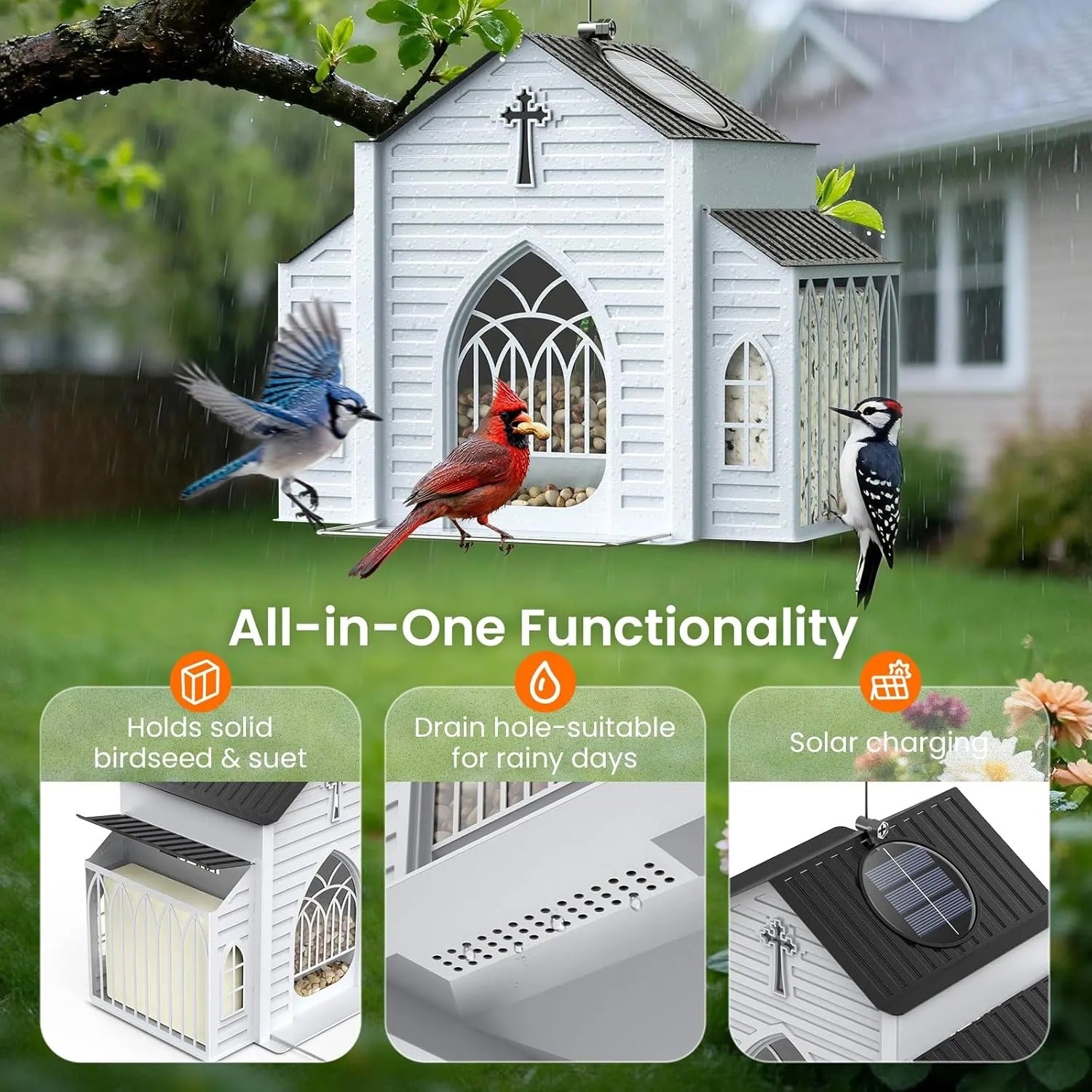 🔥2026 Mother's Day Gifts🎁 Church-Shaped Metal Bird Feeder With Solar Light