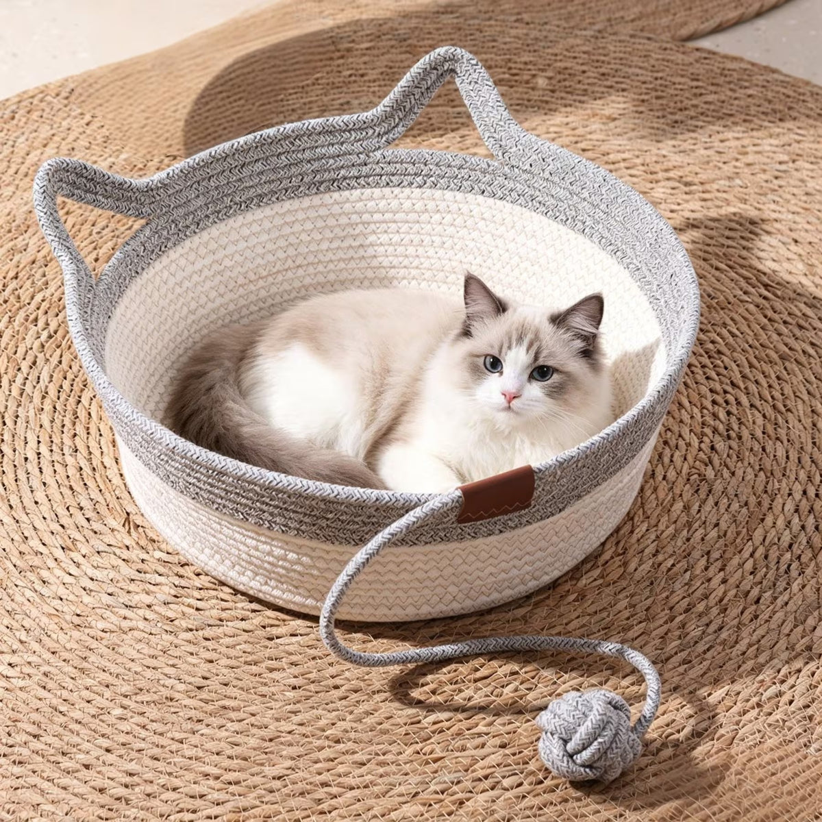 Round Breathable All-Season Cotton Rope Cat Bed Basket