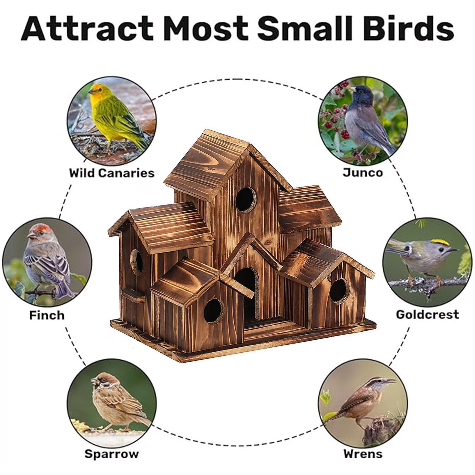 Handcrafted Wooden Bird Houses With 6 Holes