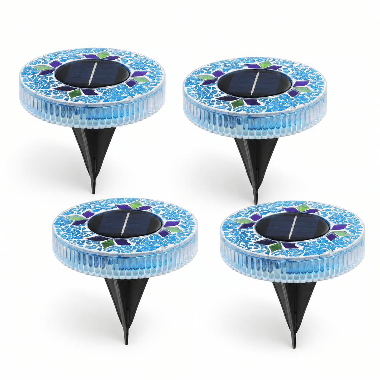 4 Pack Solar Outdoor Mosaic Disk Lights
