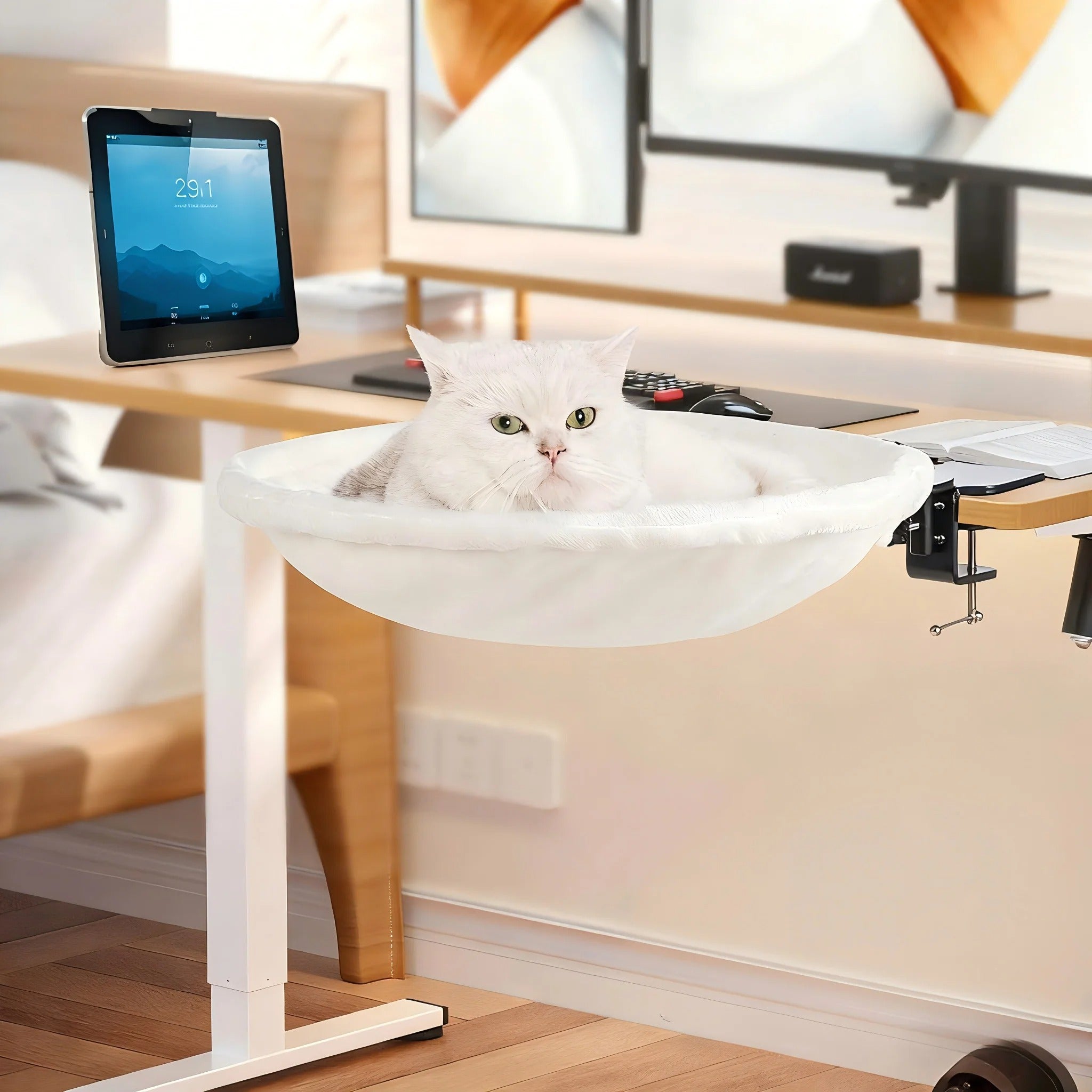 Keep Your Cat Close Desk-Mounted Hammock Cat Bed with Removable Washable Cover