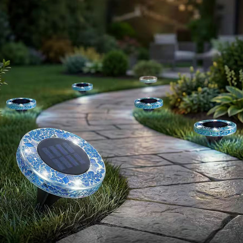 4 Pack Solar Outdoor Mosaic Disk Lights