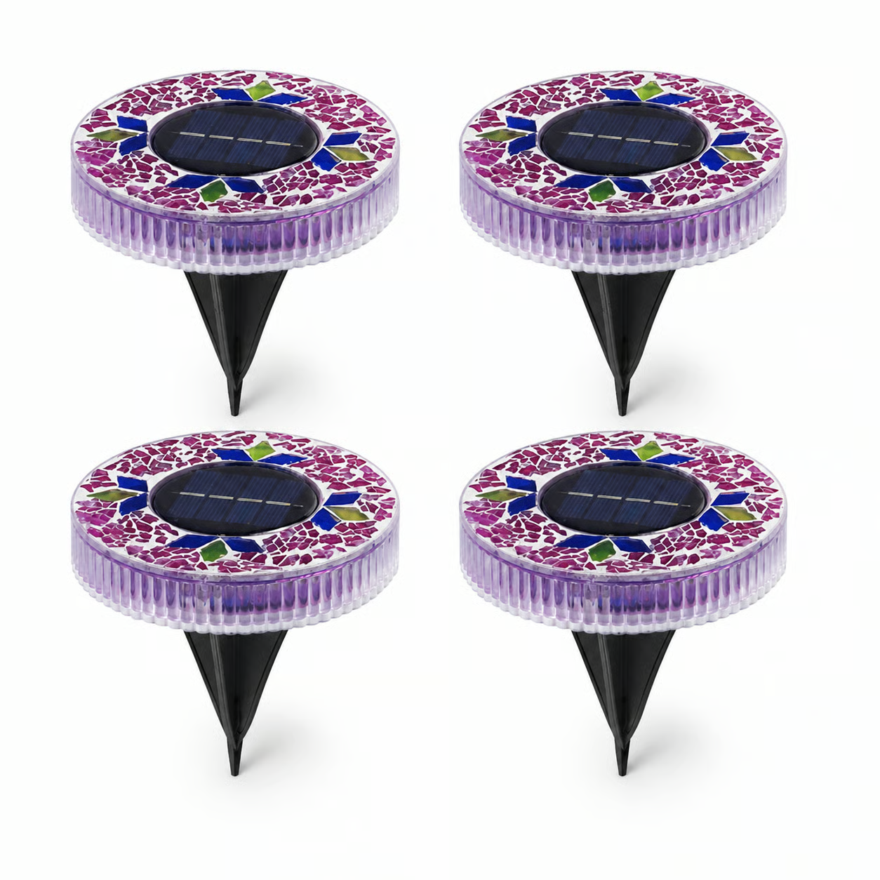 4 Pack Solar Outdoor Mosaic Disk Lights