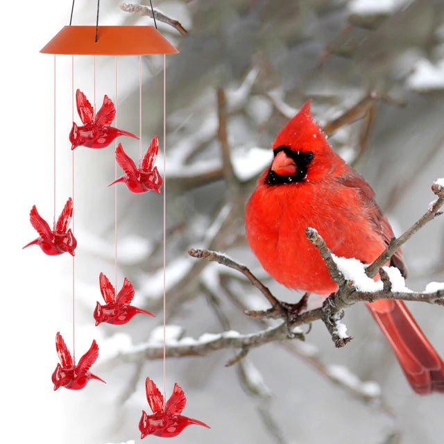 Solar Cardinal Red Bird Wind Chime Light