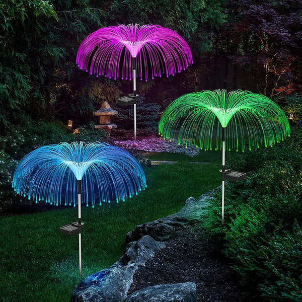 3 Packs Solar Fiber Optic Lights With Jellyfish-shaped Design For Garden